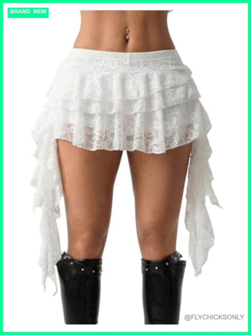 Women's Y2K Lace Asymmetrical Ruffle Mini Skirt Flowy Concert Party Rave Skirt